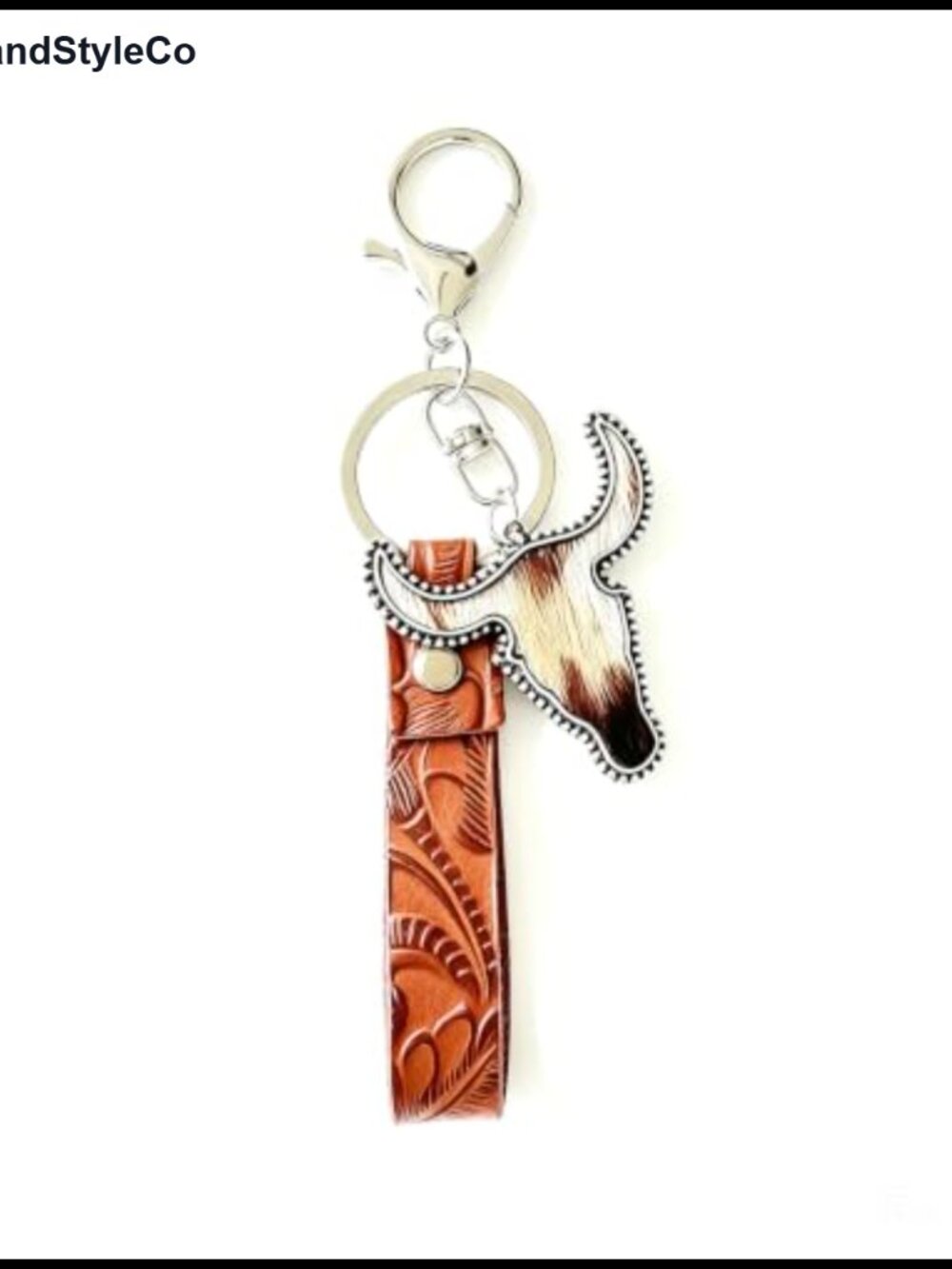 Western Longhorn Keychain Metal Bag Charm Split Ring Clip Country Gift